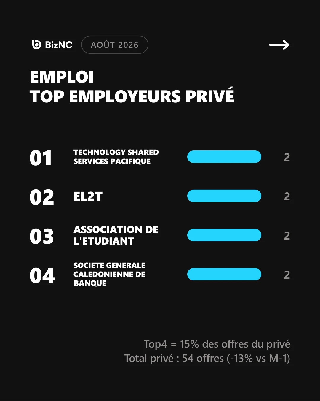 Emploi privé : quatre employeurs ont publié deux offres chacun en août 2026